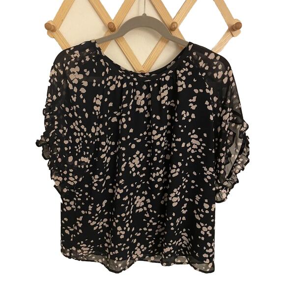 Madewell Top Women's XL Blouse Navy Memento Ruffle Sleeve Drifting Petal Chiffon - Picture 2 of 7